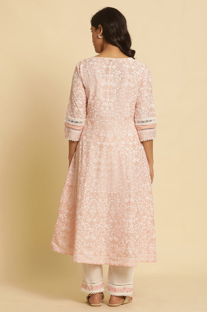 Light Pink Floral Printed Panelled Kurta
