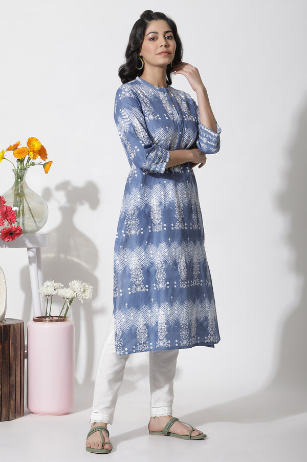 Dark Blue Tie-Dye Printed Kurta