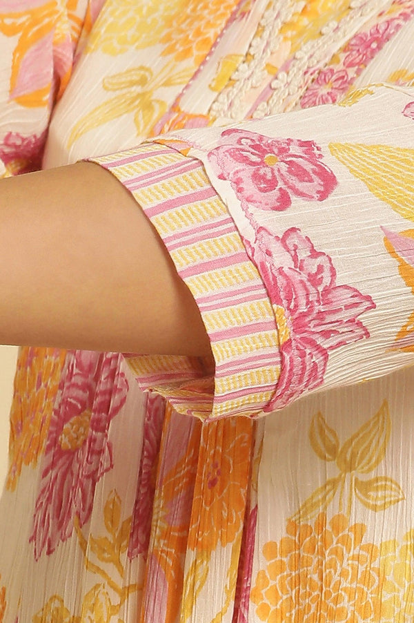 White Floral Printed Flared Kurta