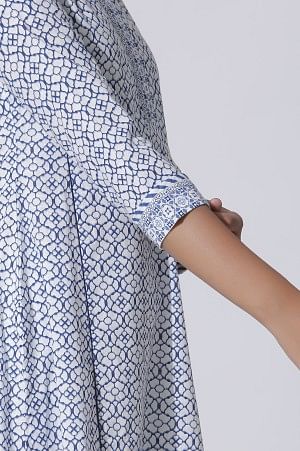 White Geometric Printed Cotton Kurta