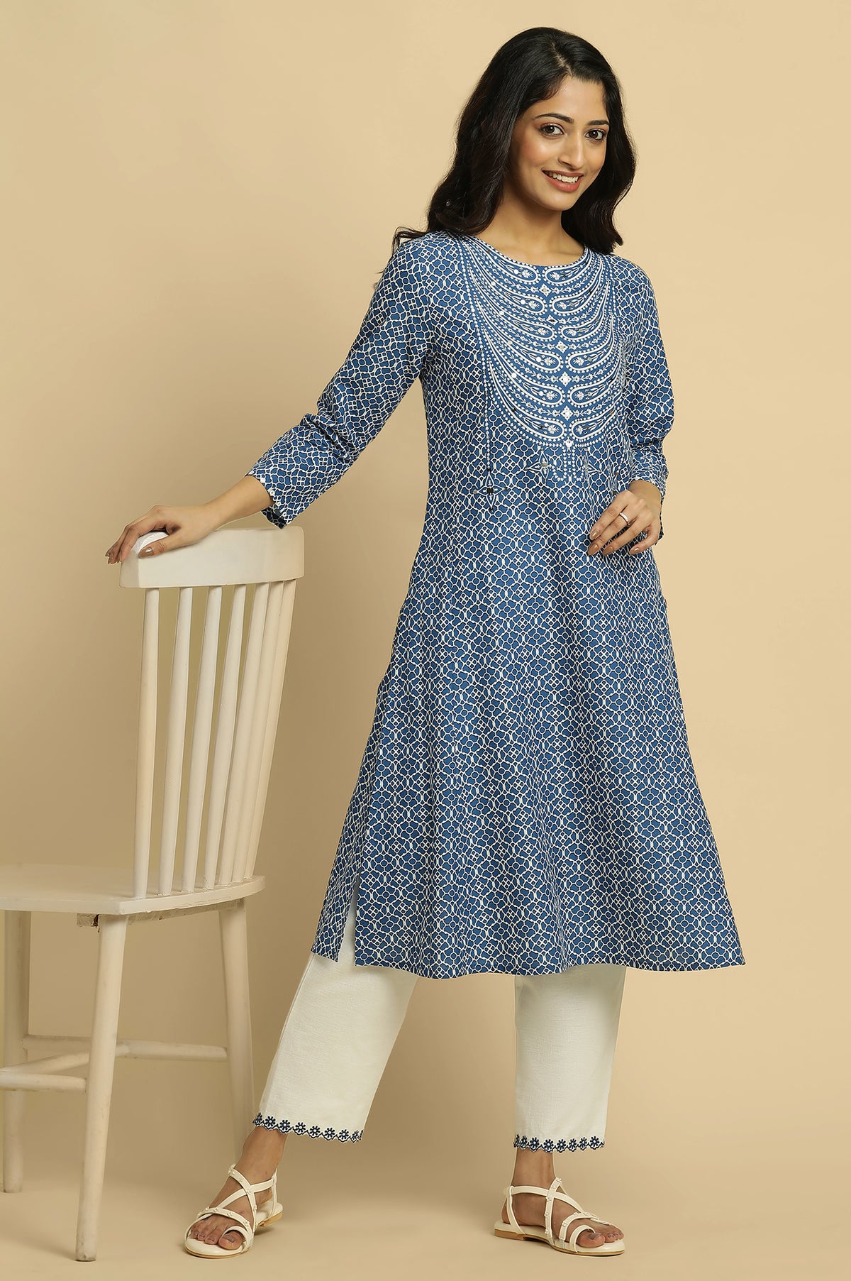 Blue Printed A-Line Kurta - XS