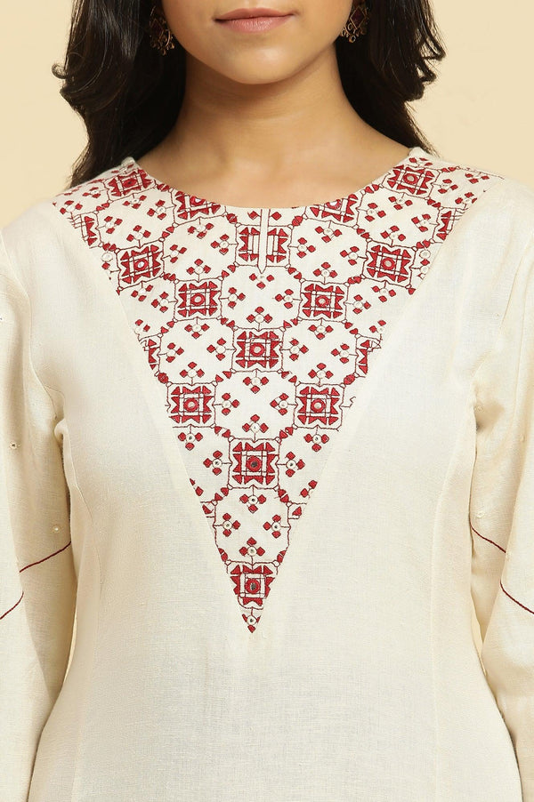 White Flared Kurta With Mirror Work And Embroidery