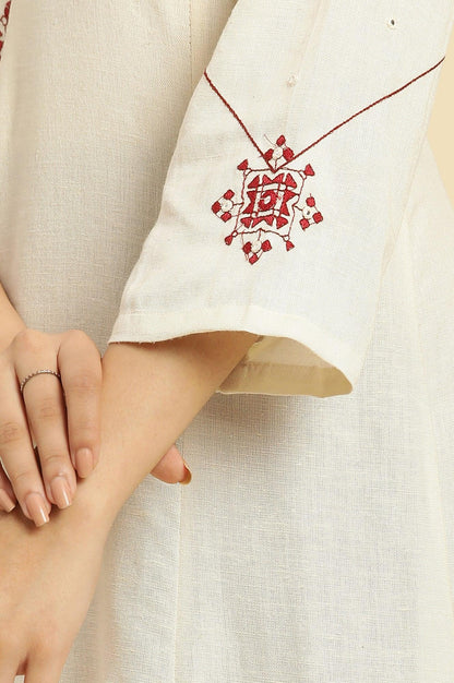 White Flared Kurta With Mirror Work And Embroidery - wforwoman