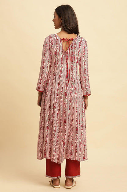 White And Red Printed A-Line Kurta - wforwoman