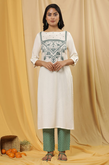 White Dori Embroidered Straight Kurta