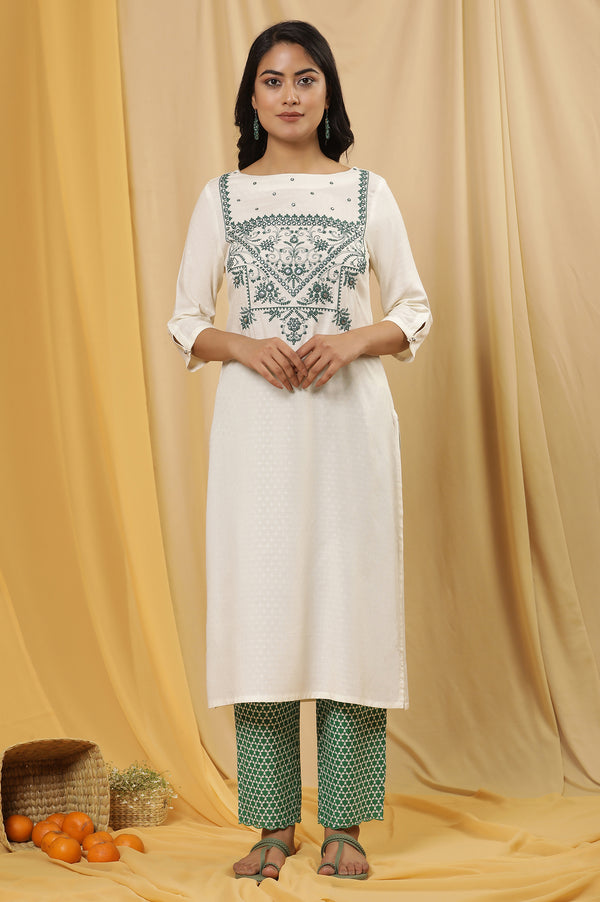 White Dori Embroidered Straight Kurta
