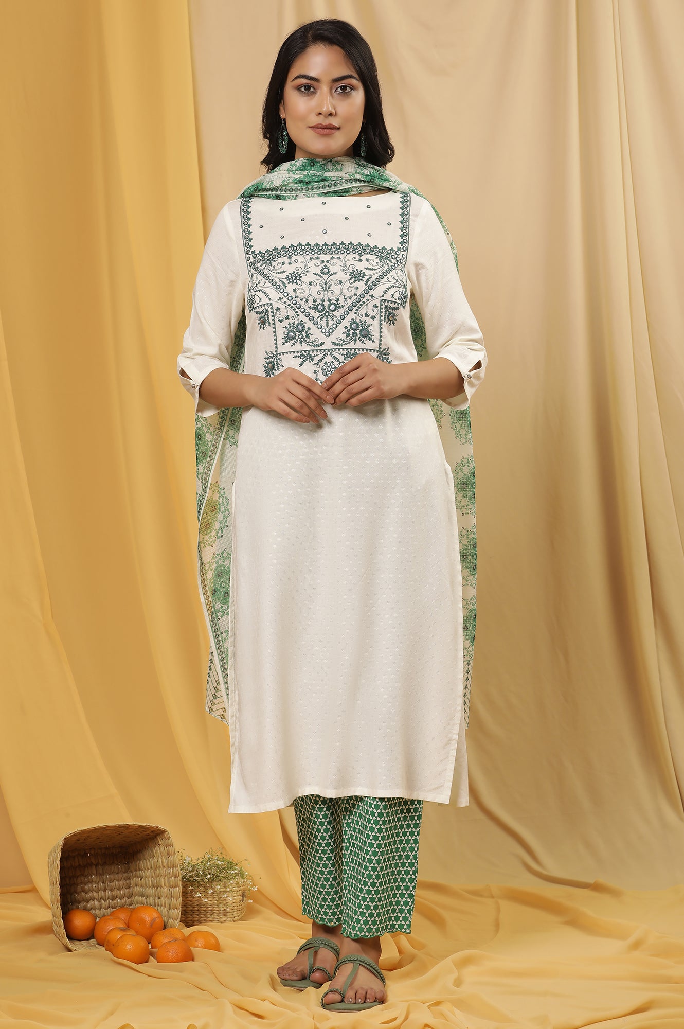 White Dori Embroidered Straight Kurta