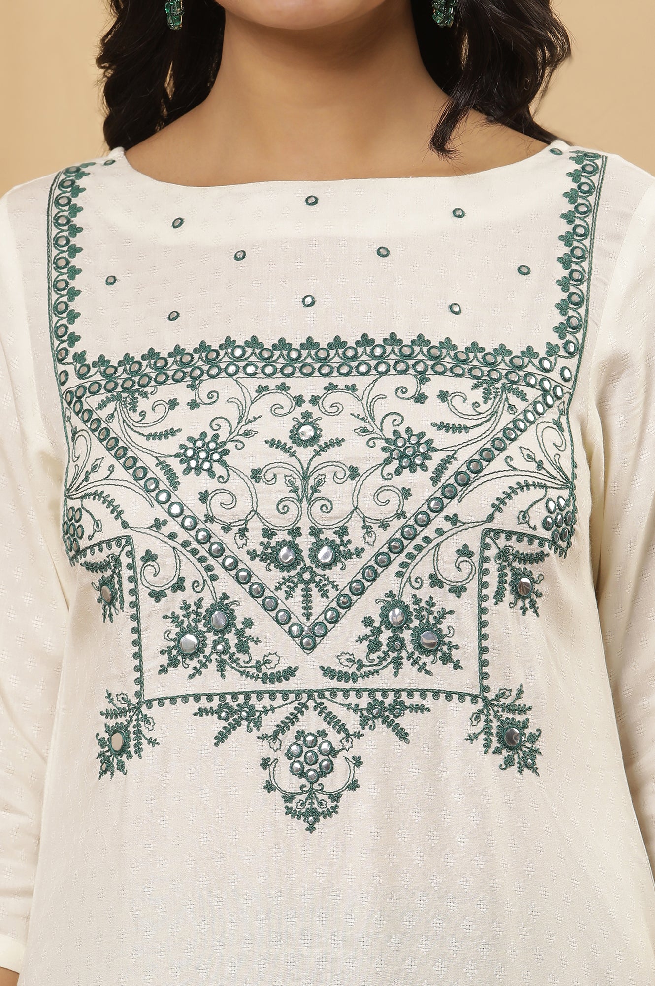 White Dori Embroidered Straight Kurta