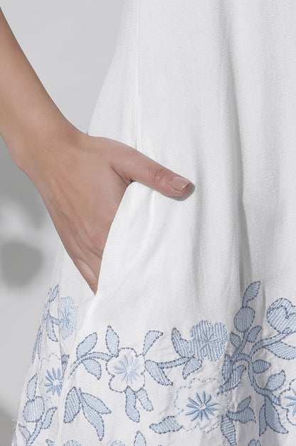 White Sleeveless Embroidered Cotton Western Dress