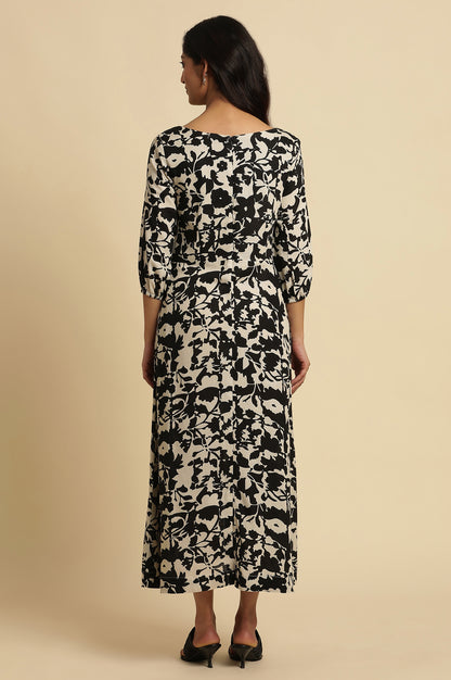 Black And White Abstract Printed A-Line Western Dress