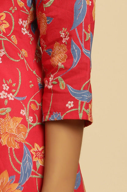 Red Floral Printed Straight Kurta - wforwoman