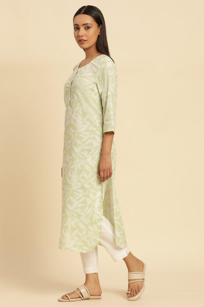 Green Leaf Printed Cotton Kurta - wforwoman