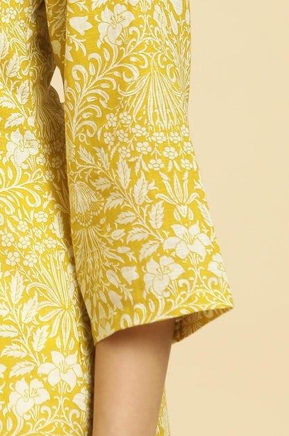 Yellow Floral Printed Cotton Kurta - wforwoman