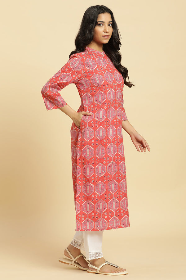 Red Geometric Printed Casual Kurta