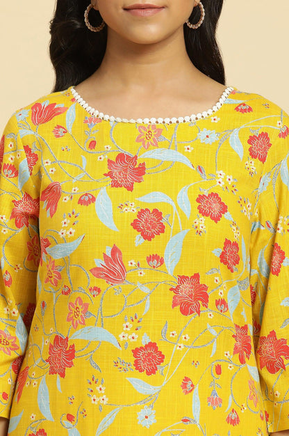 Yellow Straight Kurta With Multi-Coloured Floral Print - wforwoman