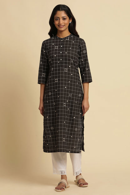 Black Cotton Geometric Printed Summer Kurta