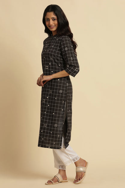 Black Cotton Geometric Printed Summer Kurta