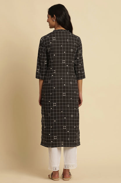 Black Cotton Geometric Printed Summer Kurta