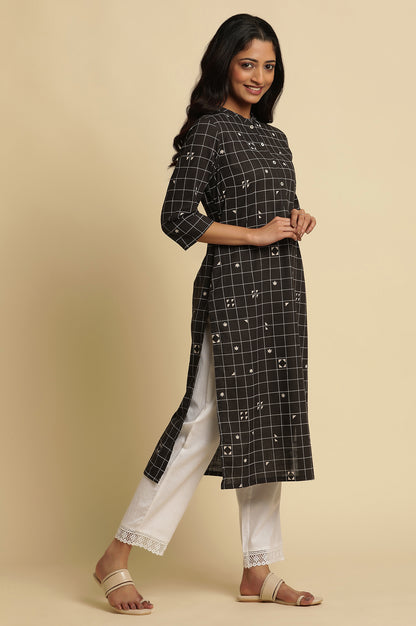 Black Cotton Geometric Printed Summer Kurta