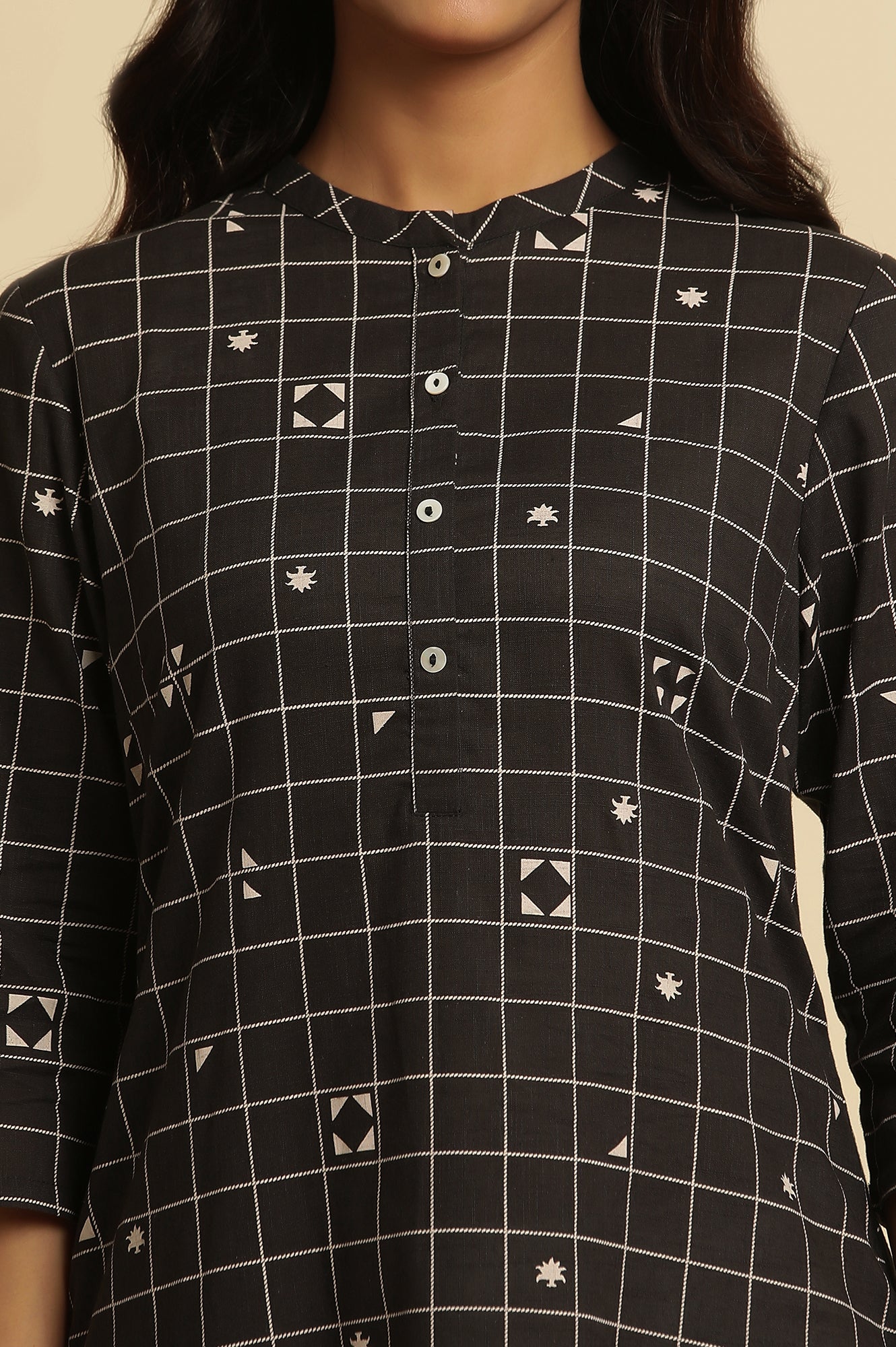 Black Cotton Geometric Printed Summer Kurta