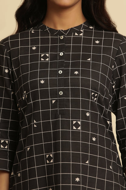 Black Cotton Geometric Printed Summer Kurta