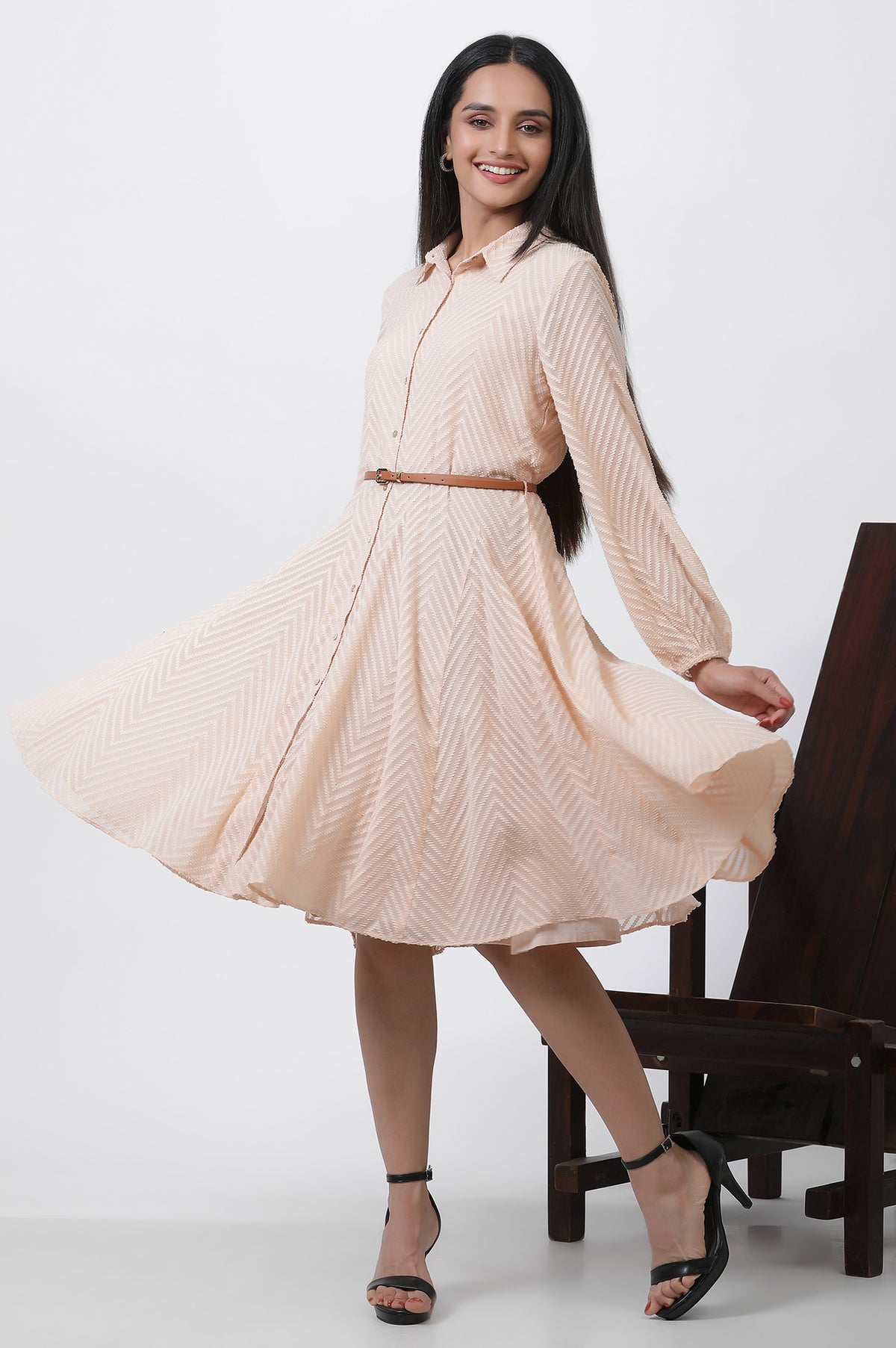 Peach Panelled Short Dress - S