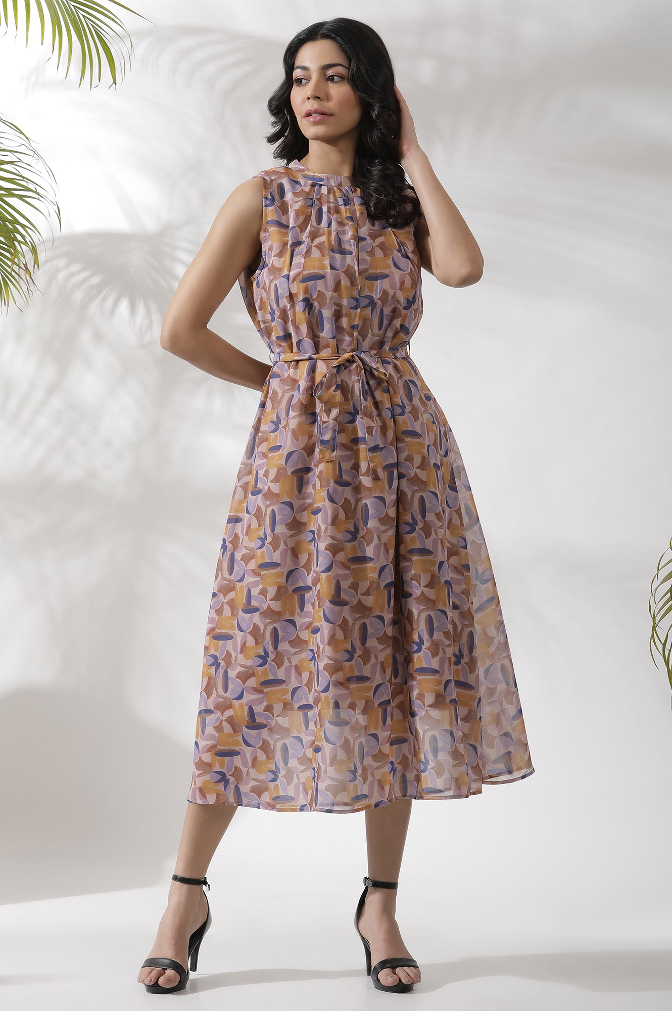 Multi-Coloured Abstract Printed Sleeveless Dress