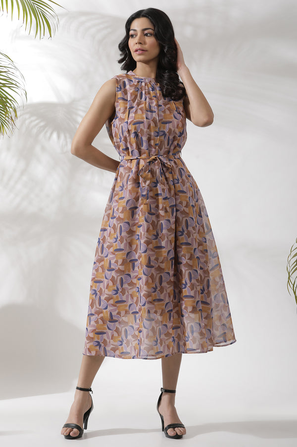 Multi-Coloured Abstract Printed Sleeveless Dress