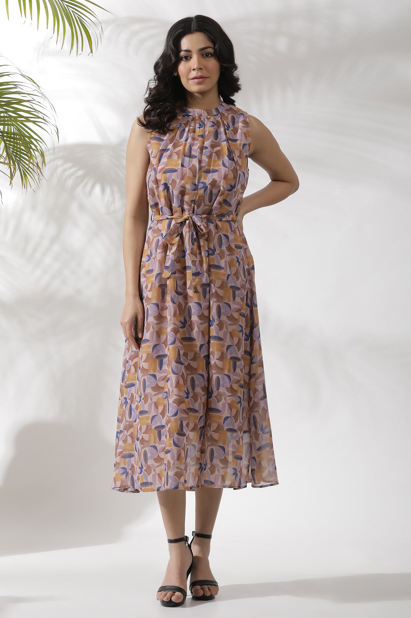 Multi-Coloured Abstract Printed Sleeveless Dress