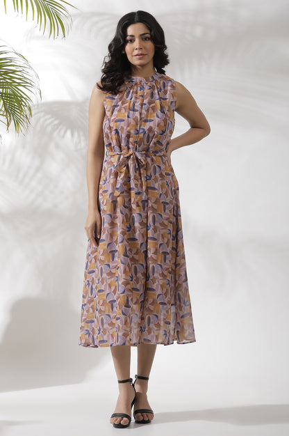Multi-Coloured Abstract Printed Sleeveless Dress