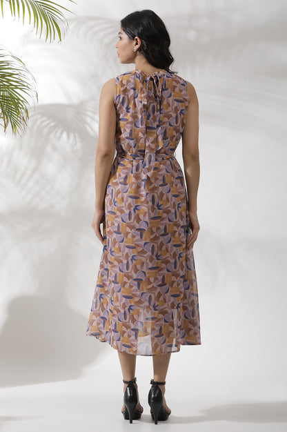 Multi-Coloured Abstract Printed Sleeveless Dress