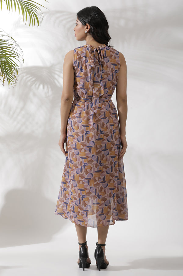 Multi-Coloured Abstract Printed Sleeveless Dress