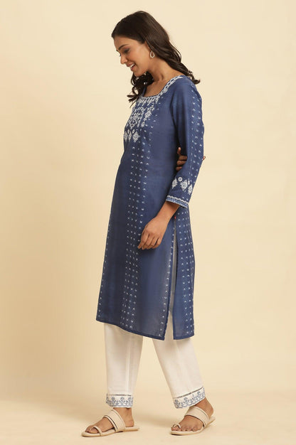 Blue Tie And Dye Printed Kurta With Embroidery - wforwoman