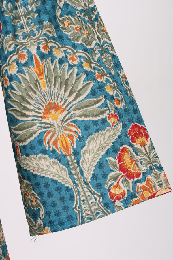 Teal Floral Printed Pure Cotton A-line Kurta