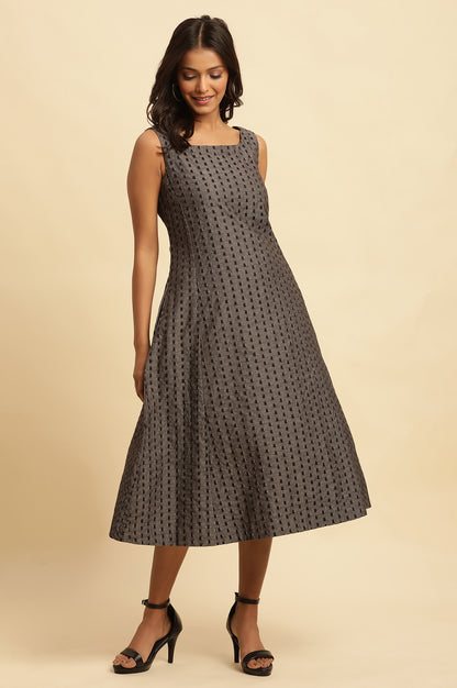 Grey Textured Fit And Flared Western Dress