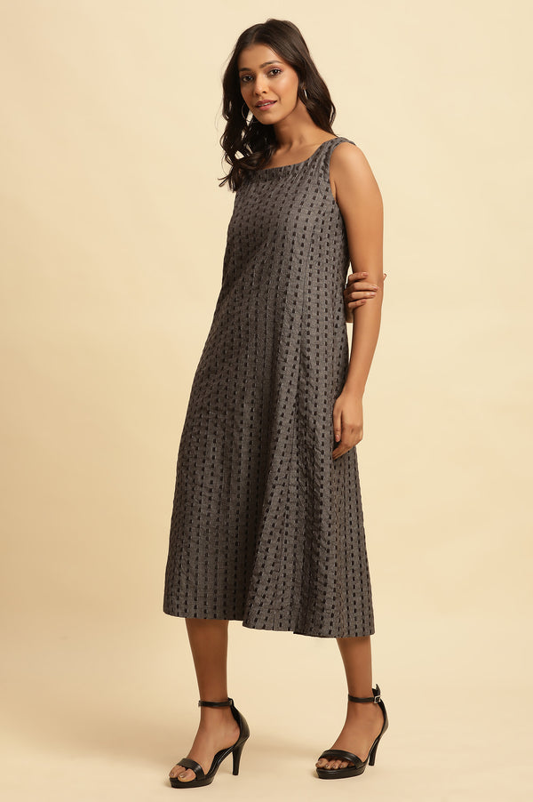 Grey Textured Fit And Flared Western Dress