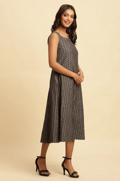 Grey Textured Fit And Flared Western Dress