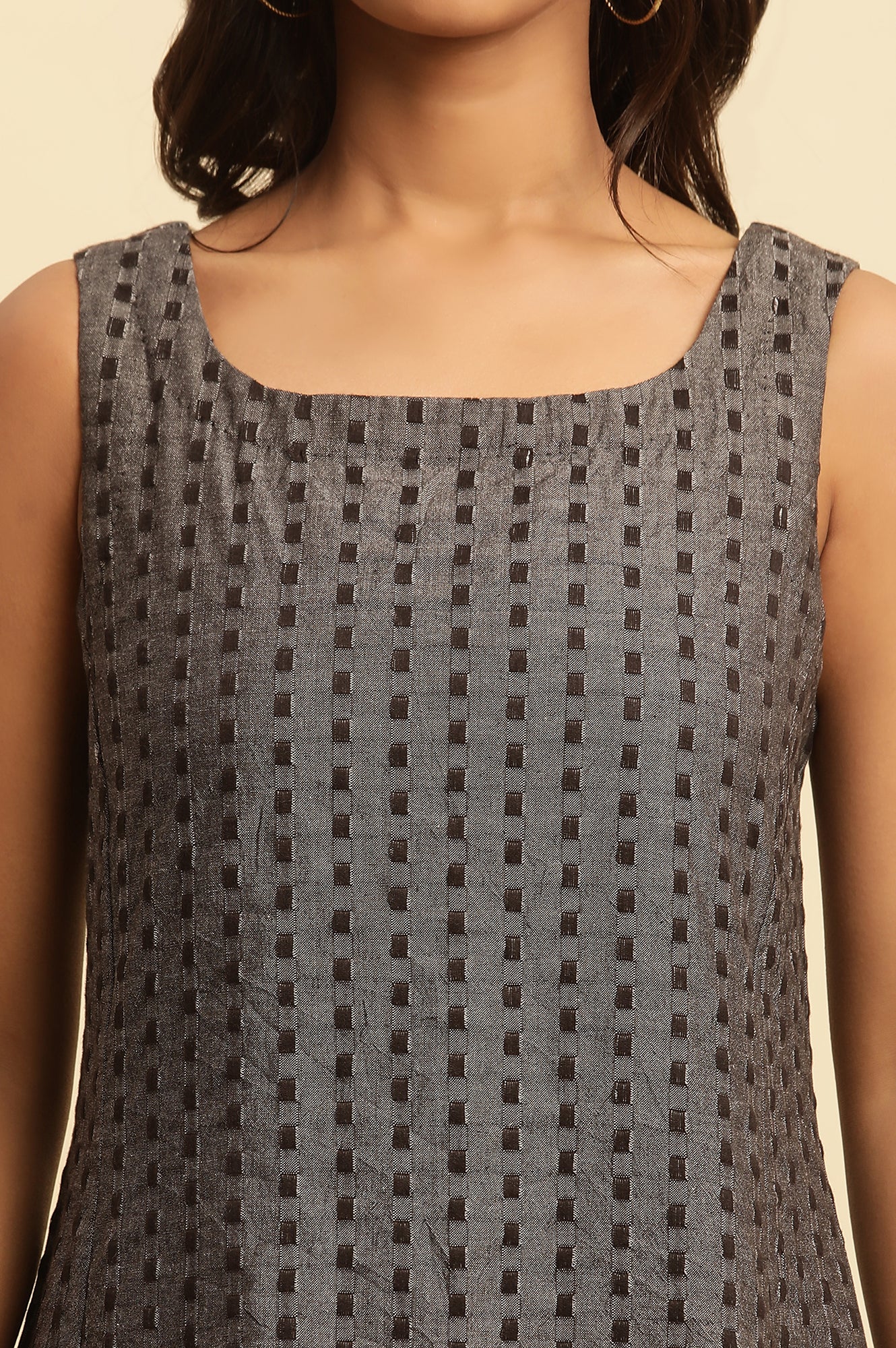 Grey Textured Fit And Flared Western Dress