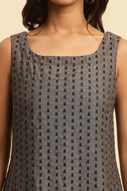 Grey Textured Fit And Flared Western Dress