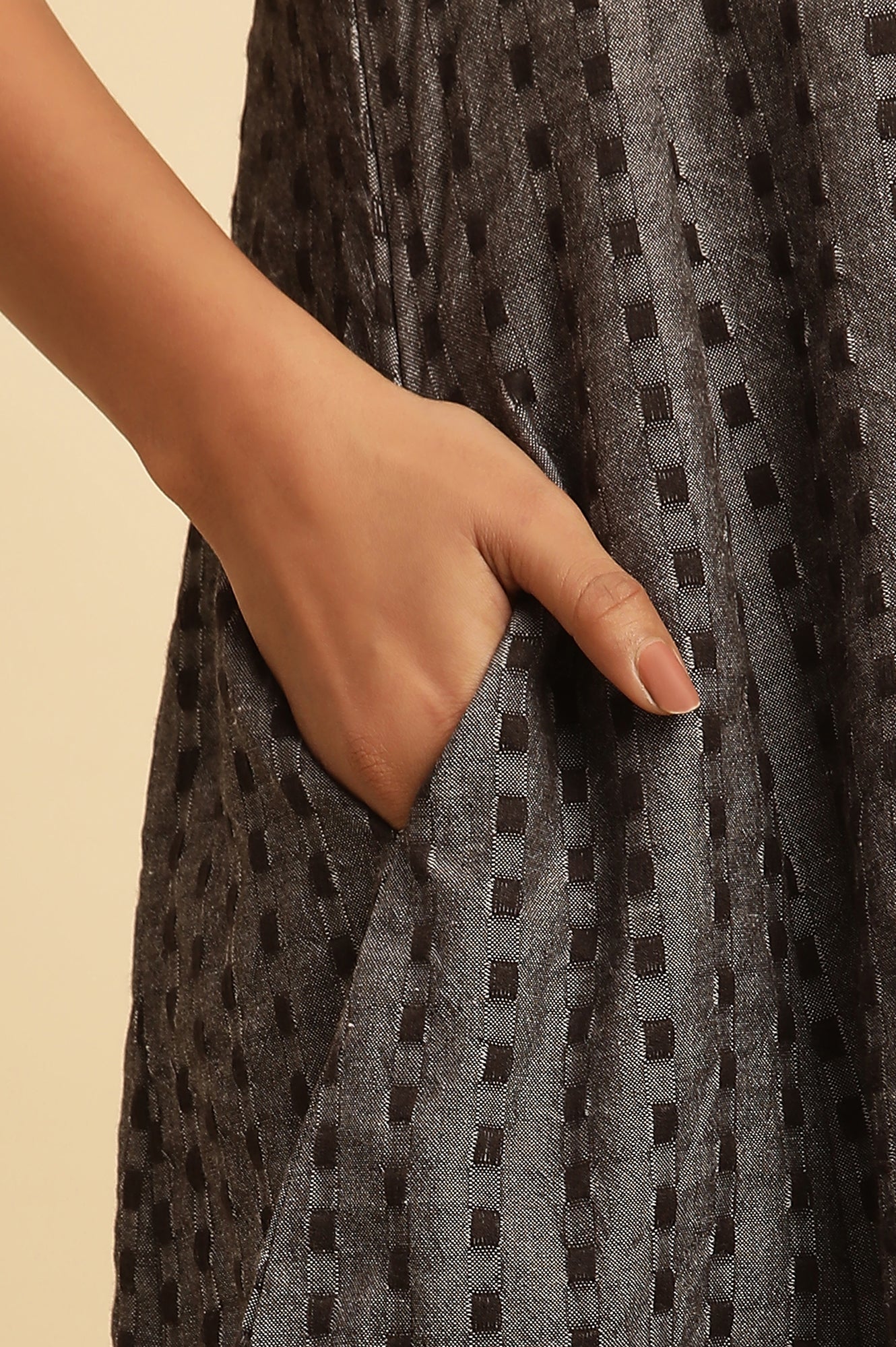 Grey Textured Fit And Flared Western Dress