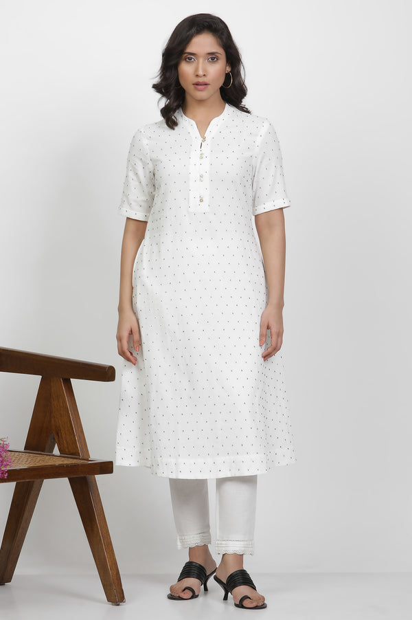 White A-Line Swiss Dot Cotton Kurta