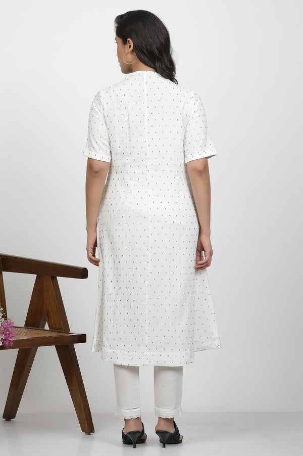 White A-Line Swiss Dot Cotton Kurta