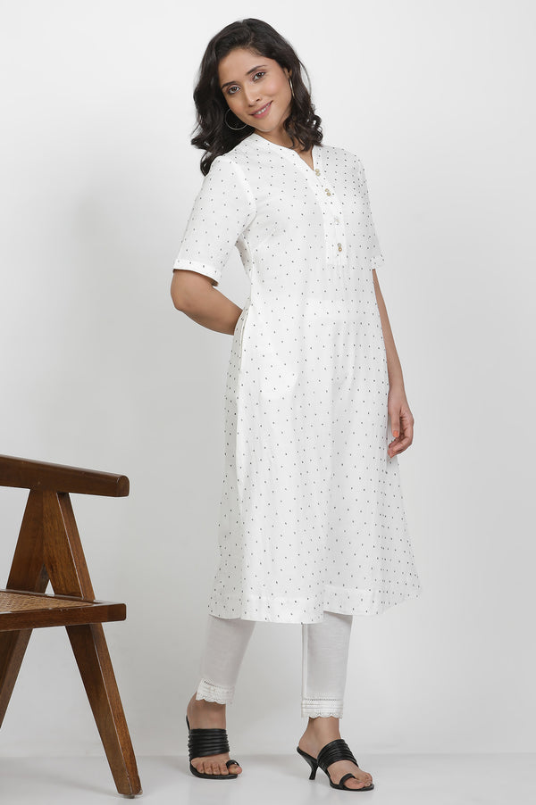 White A-Line Swiss Dot Cotton Kurta