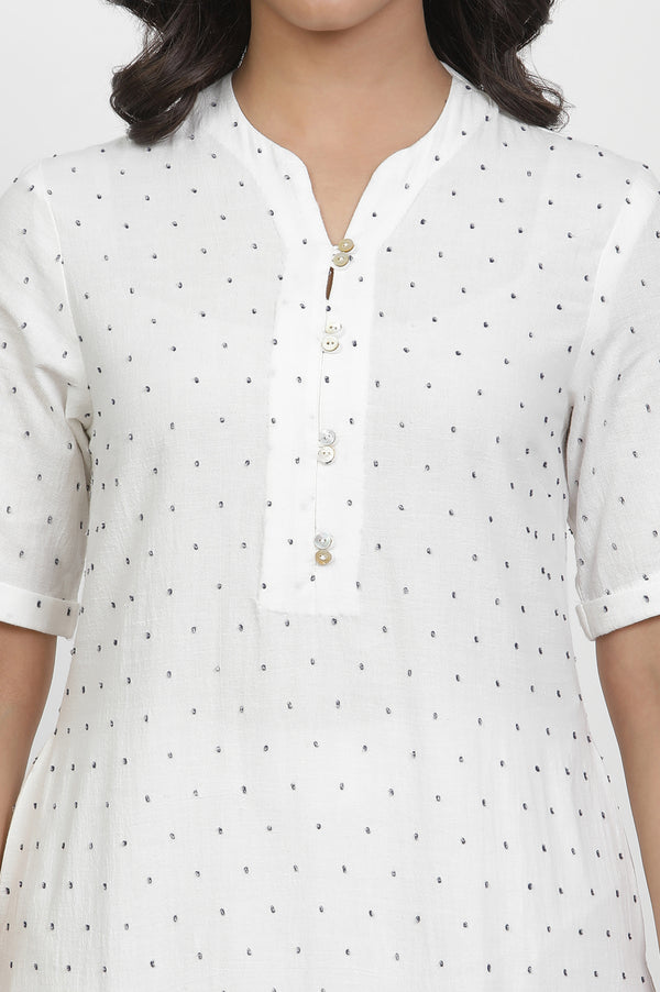 White A-Line Swiss Dot Cotton Kurta