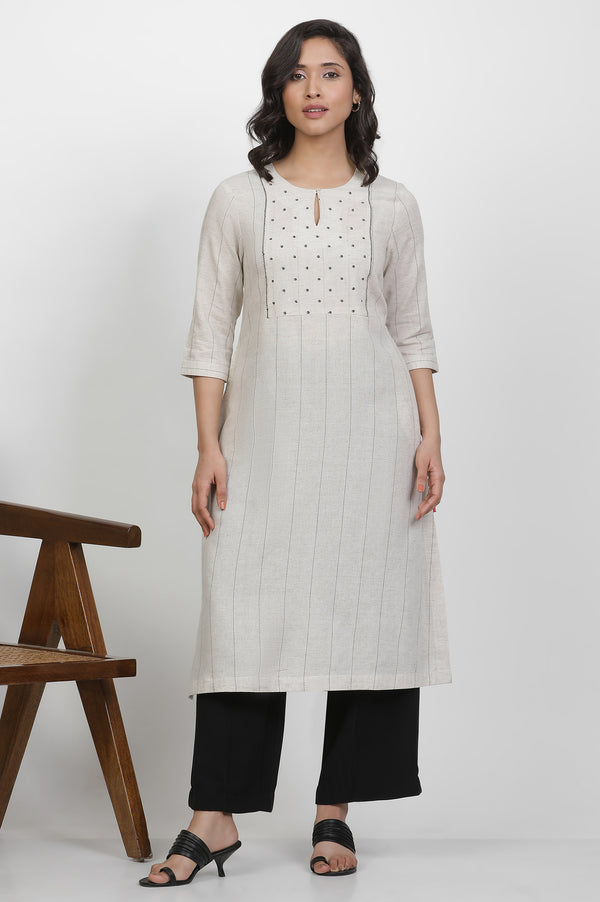 Off White Linen Cotton Straight Kurta