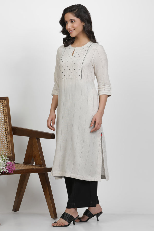 Off White Linen Cotton Straight Kurta