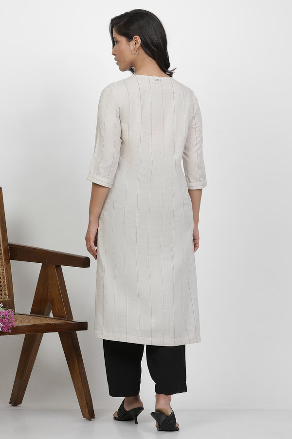 Off White Linen Cotton Straight Kurta