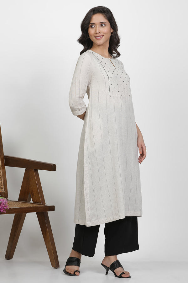 Off White Linen Cotton Straight Kurta