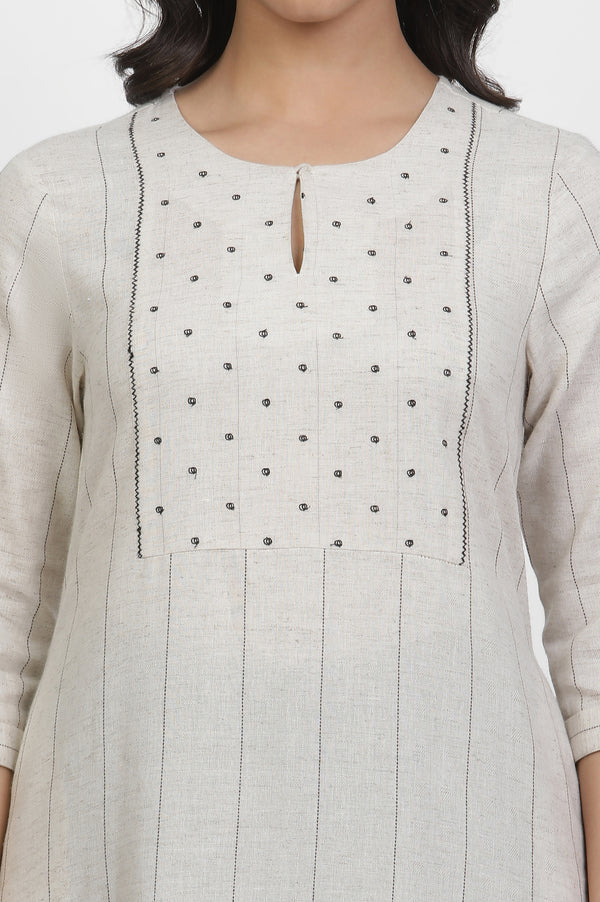 Off White Linen Cotton Straight Kurta