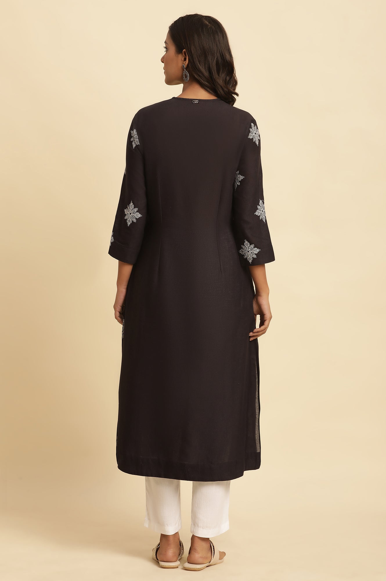 Black Embroidered A-Line Kurta